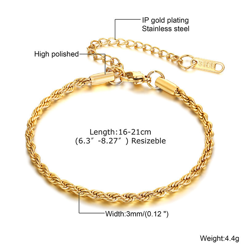 Wholesale Twist Gold Stainless Steel Bracelets
